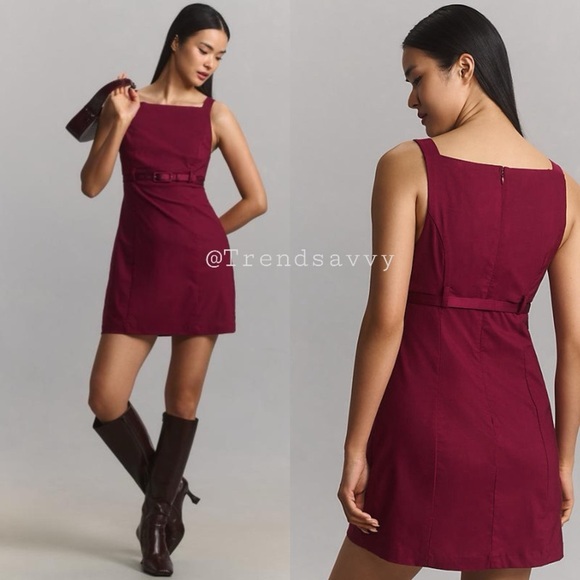 ANTHROPOLOGIE Sleeveless Belt Boat Neck Mini Dress Purple Size 12 NWT